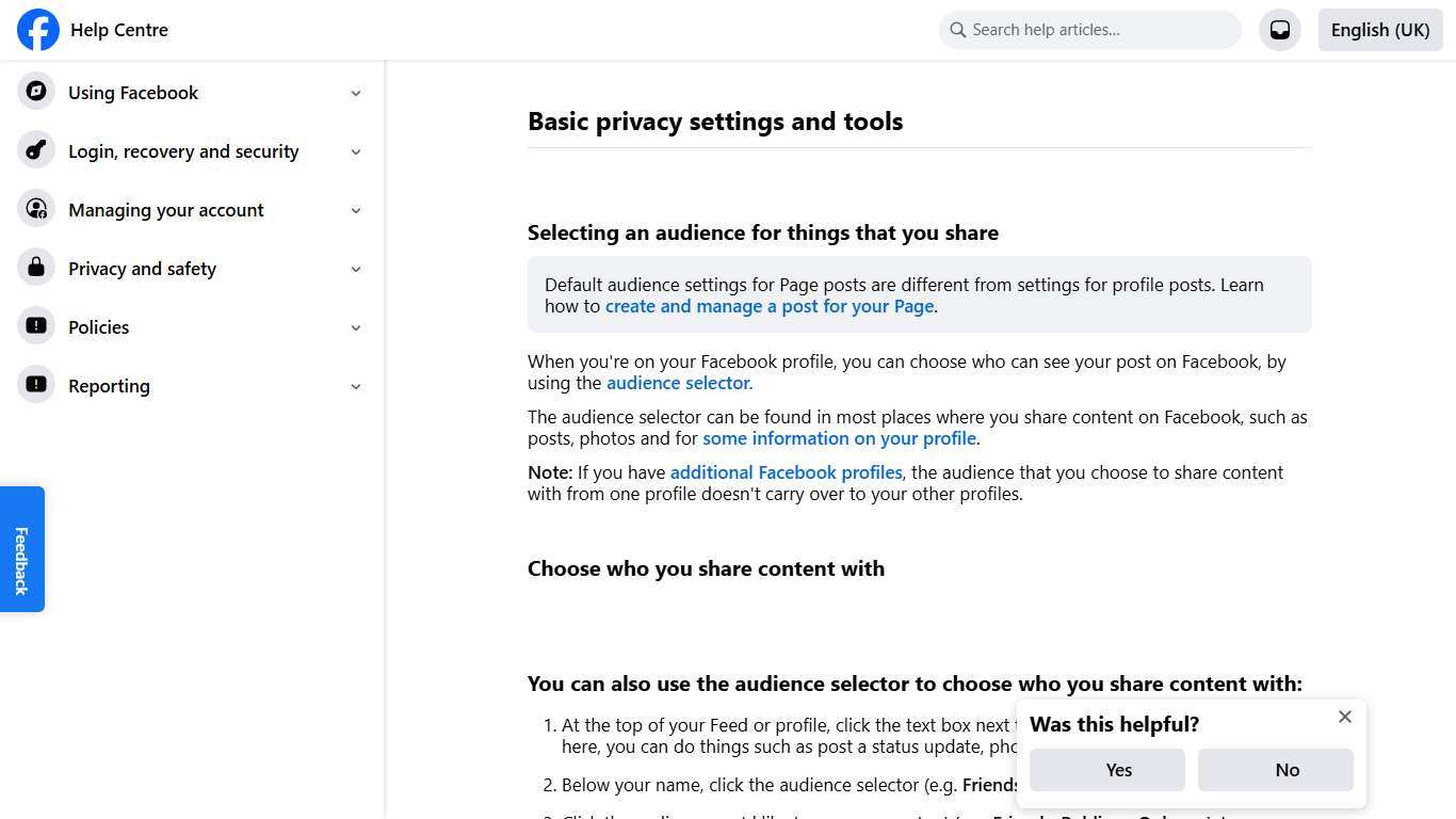 Basic privacy settings and tools Facebook Help Centre